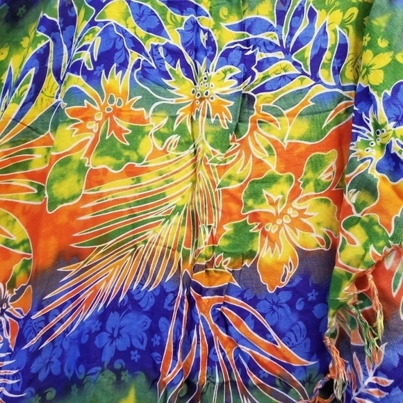 {58" x 45"} Rainbow Hawaiian Hibiscus Swimsuit Cover Up Wrap Skirt Dress - Picture 3 of 8